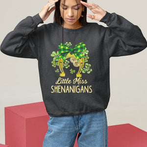 St. Patrick's Day Sweatshirt Little Miss Shenanigans Coquette Shamrocks TS09 Black Printyourwear