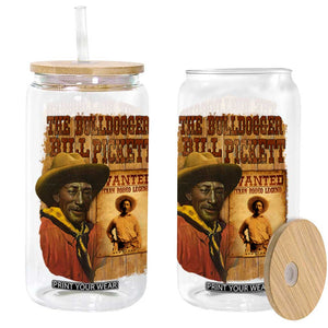 The Bulldogger Bill Pickett Glass Can Texan Rodeo Legend TS11 Black Print Your Wear