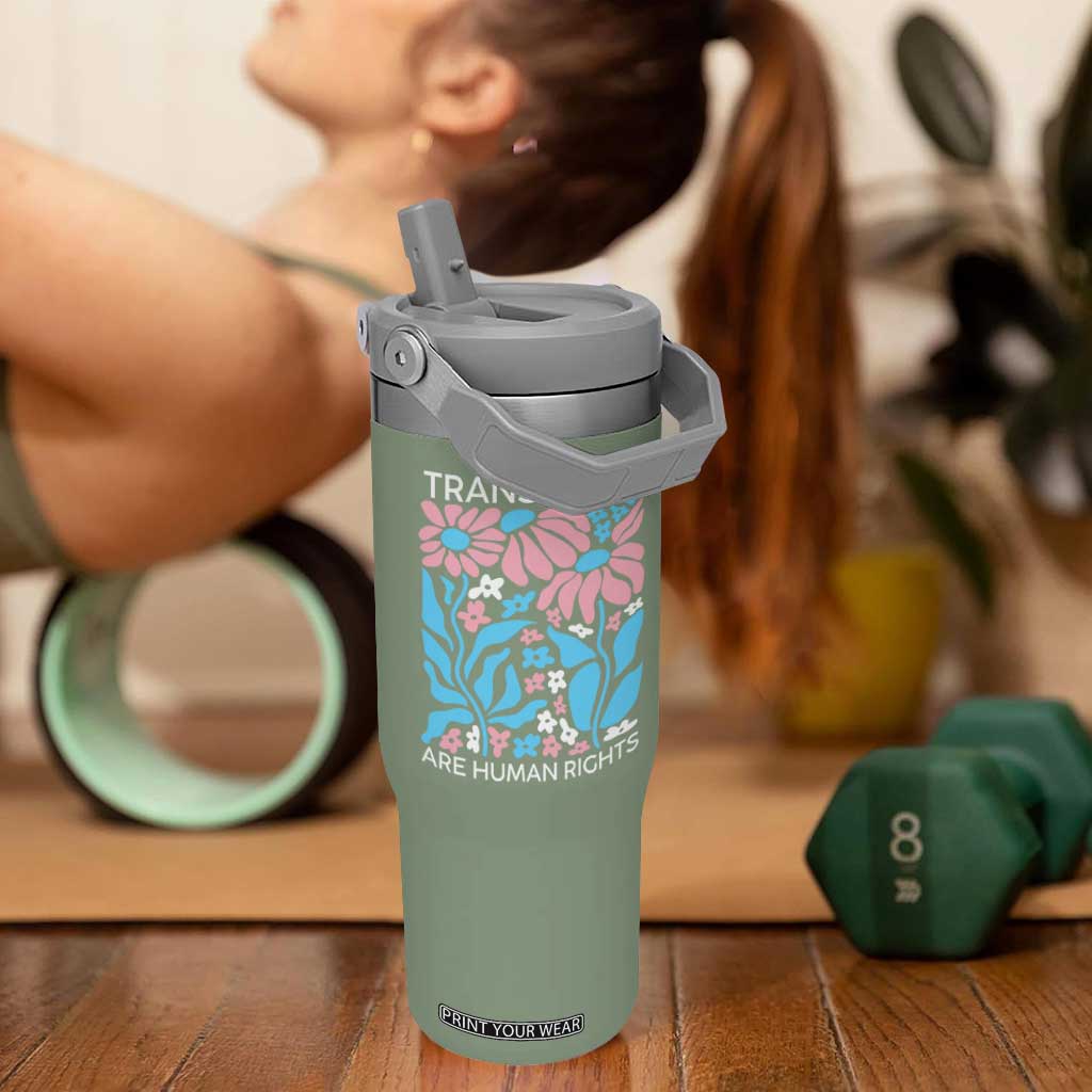 Trans Rights Flip Straw Tumbler Protect Trans Social Justice LGBT TS10 One Size: 30 oz Moss Green Print Your Wear