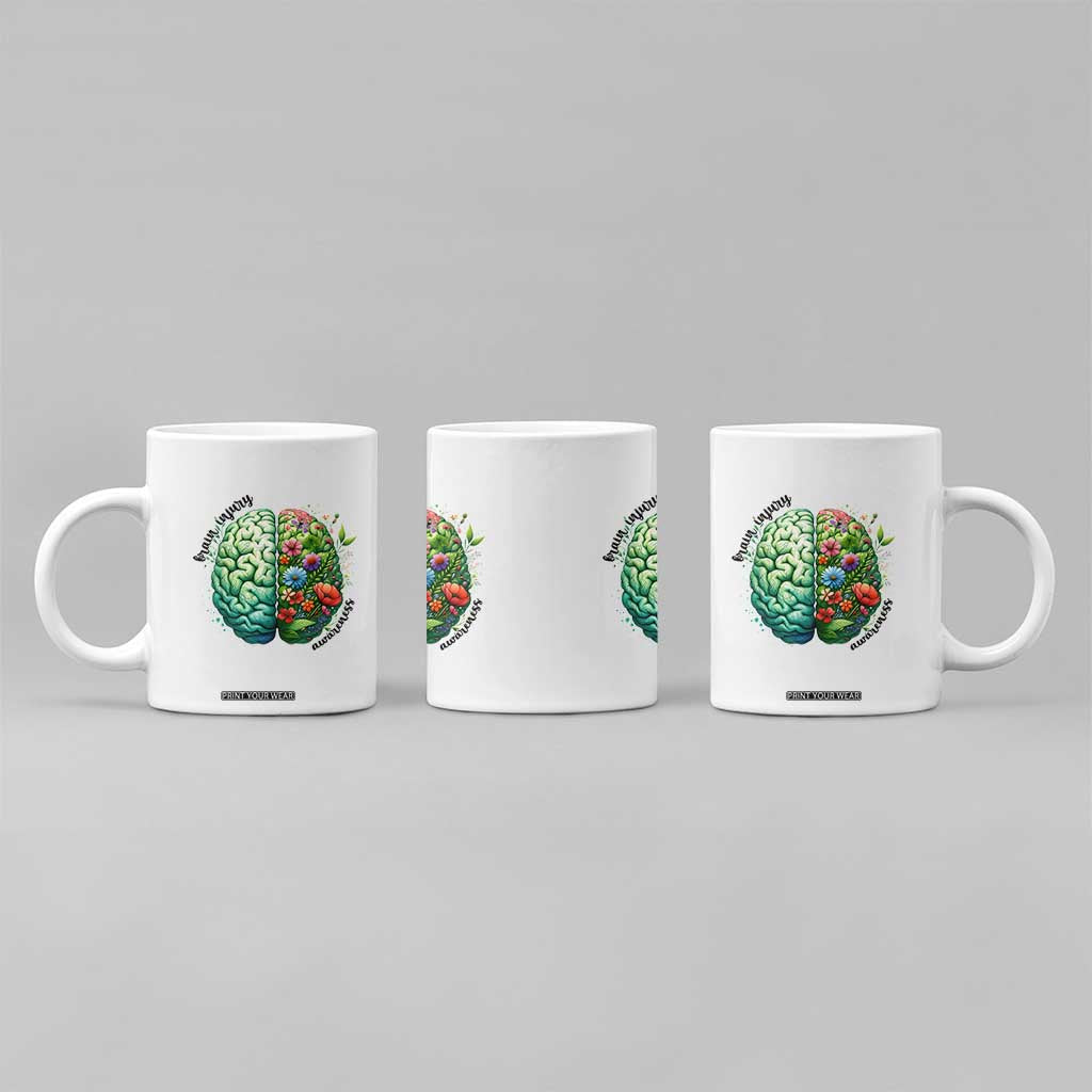Traumatic Brain Injury Awareness Coffee Mug TBI Warrior Green Floral Brain TS02 Print Your Wear