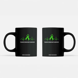 Traumatic Brain Injury Awareness Coffee Mug TBI Warrior Heartbeat Green Ribbon TS02 Black Print Your Wear