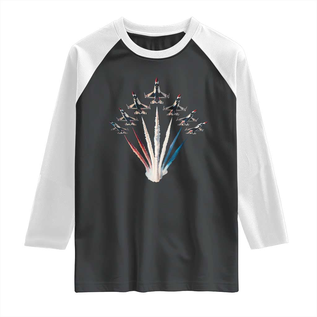US Airplane Fighter Jet American Flag 4th Of July Raglan Shirt TS11 Black White Print Your Wear