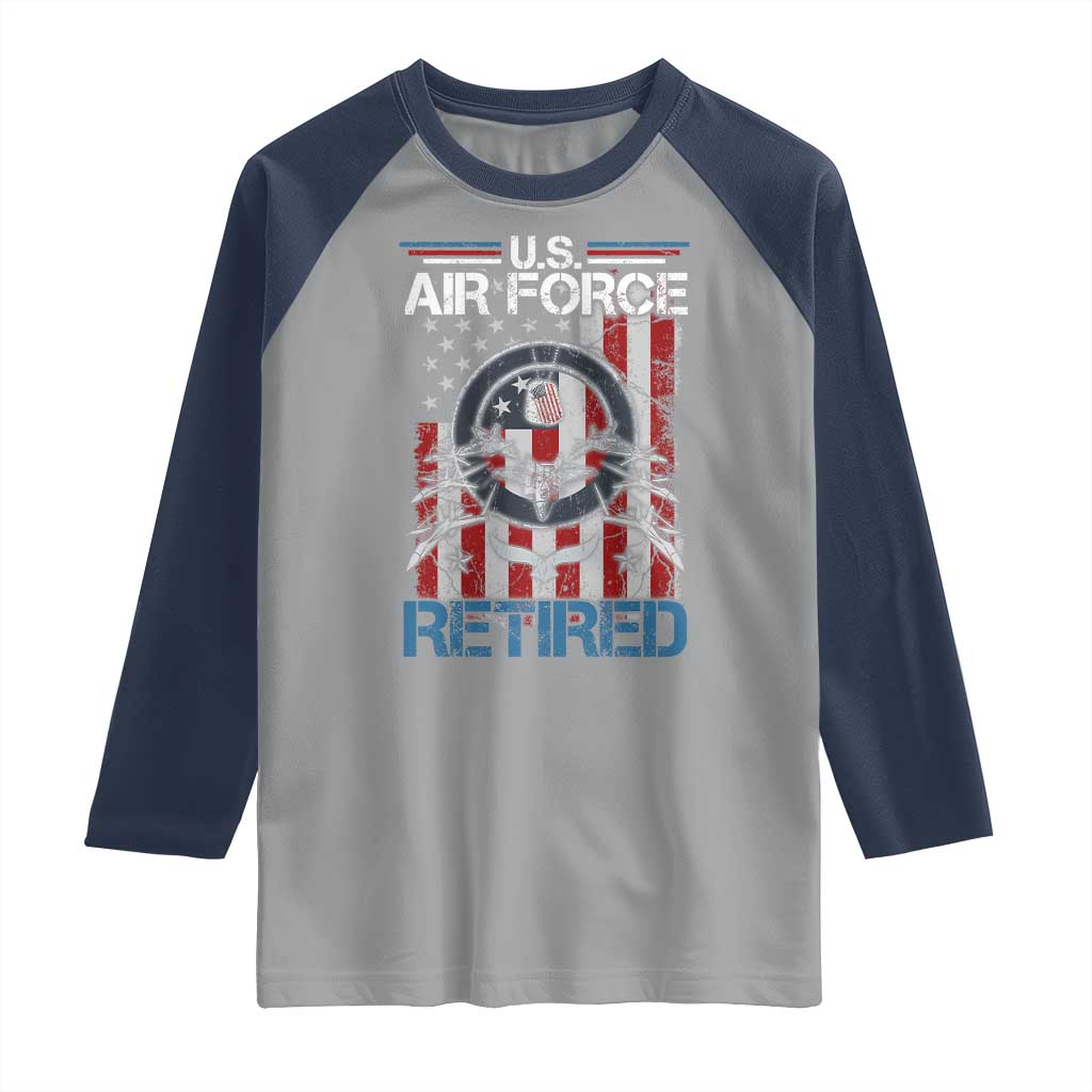 Veteran US Air Force Retired Raglan Shirt Vintage American Flag TS11 Sport Gray Navy Print Your Wear