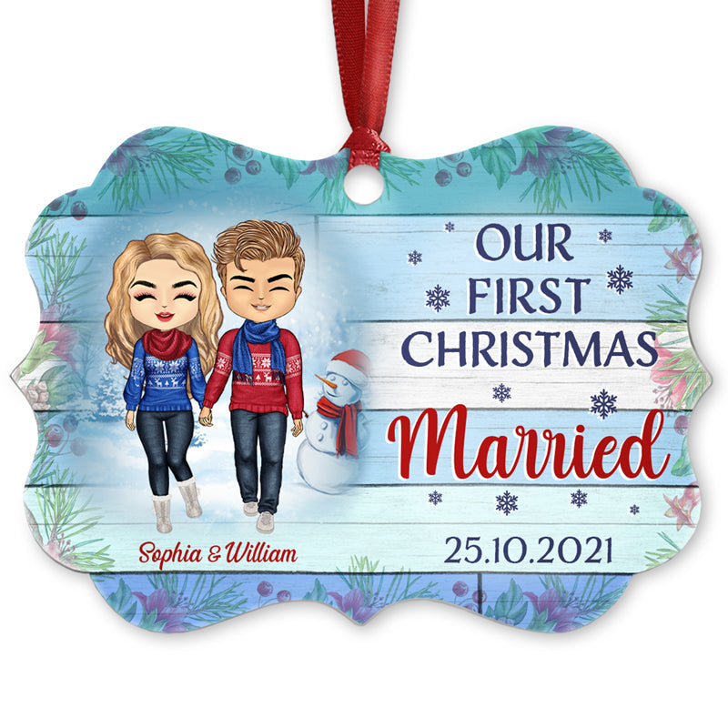 Personalized JP Christmas Ornaments Our First Couple Aluminum CTM Ornament Custom - Printyourwear