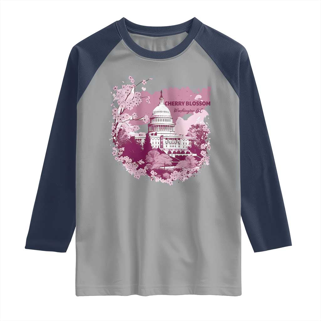 Washington DC Cherry Blossoms Raglan Shirt Capitol Building Sakura TS11 Sport Gray Navy Print Your Wear
