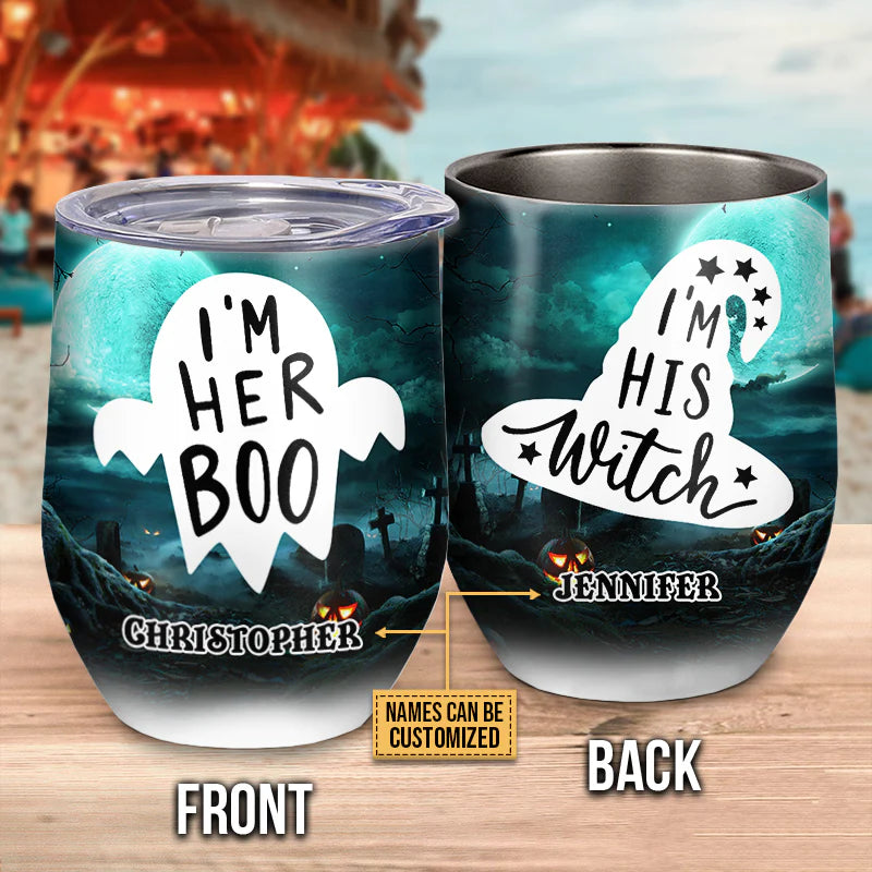 Personalized Halloween Tumbler Witch Halloween Im Her Boo Wine Tumbler CTM 12 OZ Custom - Printyourwear