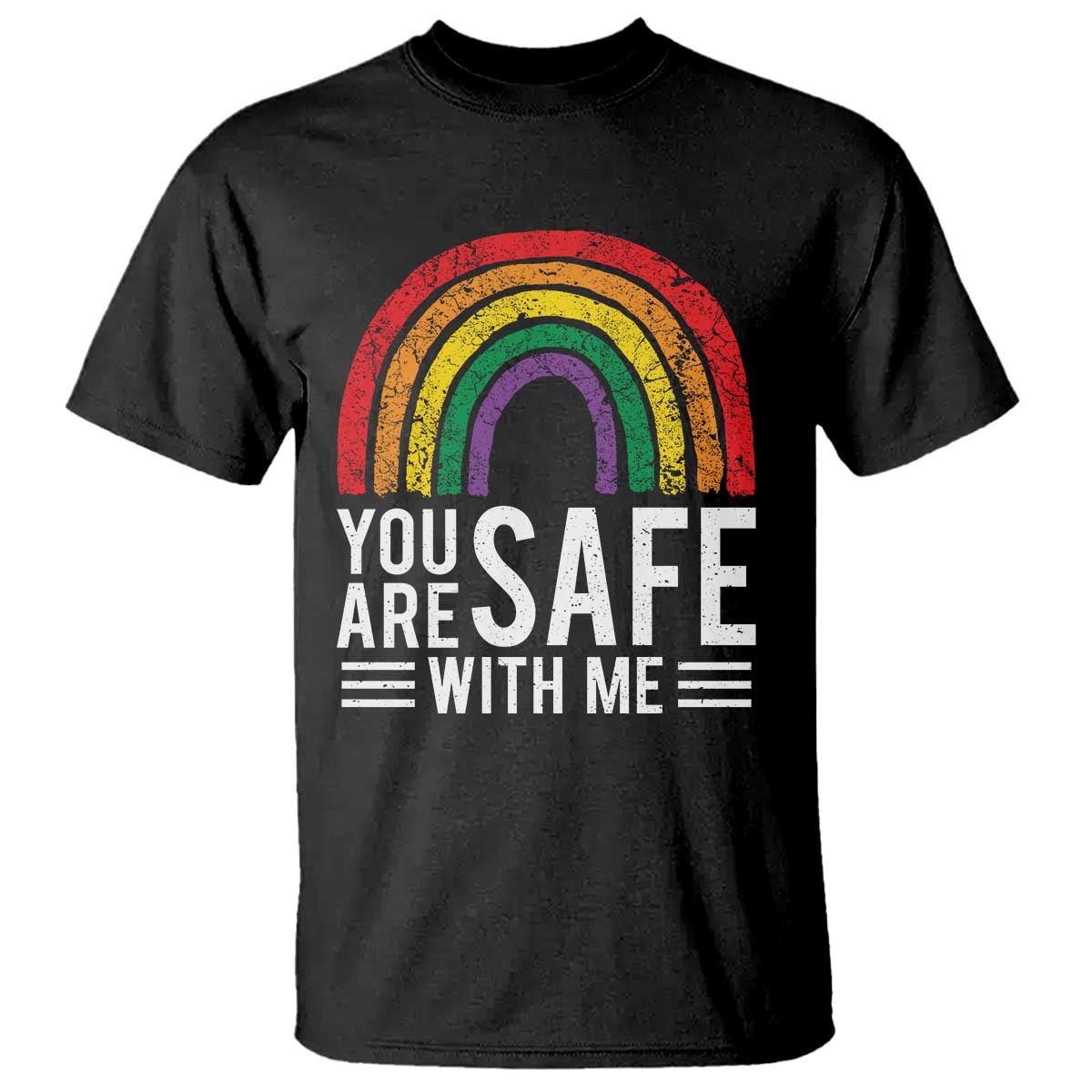 You Are Safe With Me T Shirt - Retro Rainbow LGBTQ Ally Pride Solidarity Tee TS10 Black Print Your Wear