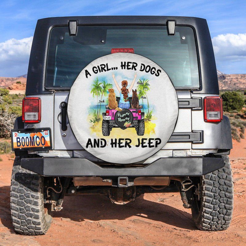 A Girl Her Dogs And Her Personalized Tire Covers, Gift For JP Girl CTM Custom - Printyourwear