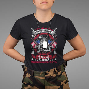 A Strong Woman A Female Veteran Stands For Her Country Patriotic Woman Veteran T Shirt TS02 Purple Printyourwear