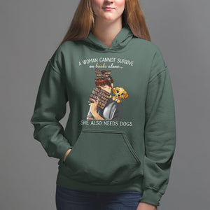 A Woman Cannot Survive On Books Alone She Also Needs Dogs Lover Hoodie TS09 Dark Forest Green Printyourwear