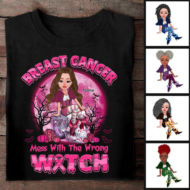 Personalized Breast Cancer T Shirts Awareness Month Mess With The Wrong Witch CTM Sweater Adult Custom - Printyourwear