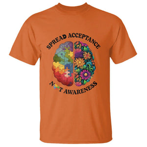 Accept Autism T Shirt Spread Acceptance Not Awareness Neurodiversity Brain TS01 Orange Printyourwear