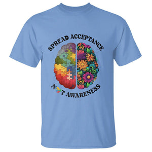 Accept Autism T Shirt Spread Acceptance Not Awareness Neurodiversity Brain TS01 Carolina Blue Printyourwear