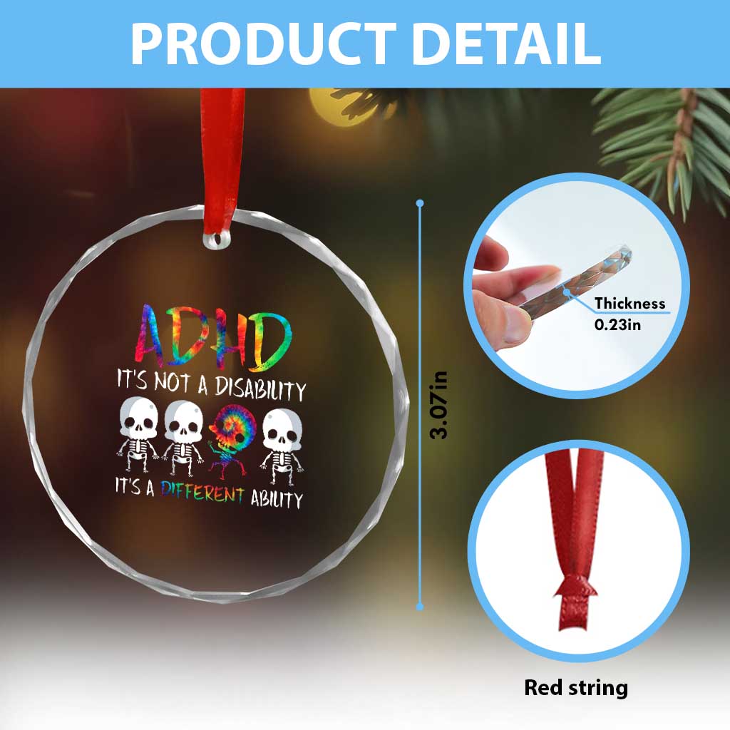 ADHD Awareness Crystal Glass Ornament It's Not A Disability It's A Different Ability TS02 Print Your Wear