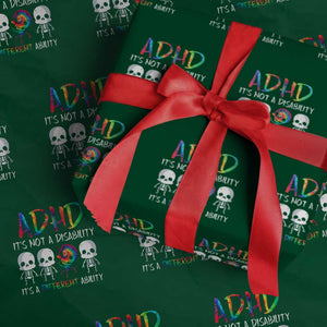 ADHD Awareness Wrapping Paper Roll It's Not A Disability It's A Different Ability TS02 Green Print Your Wear