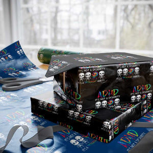 ADHD Awareness Wrapping Paper Roll It's Not A Disability It's A Different Ability TS02 Black Print Your Wear