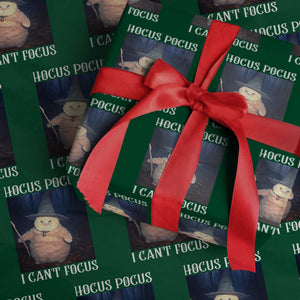 ADHD Cat Meme Wrapping Paper Roll Neurodivergent Wizard Cat I Cant Focus TS10 Green Print Your Wear