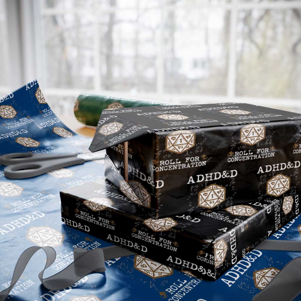 ADHD&D Roll for Concentration Wrapping Paper Roll ADHD Roll For Concentration Funny Gamer TS10 Black Print Your Wear