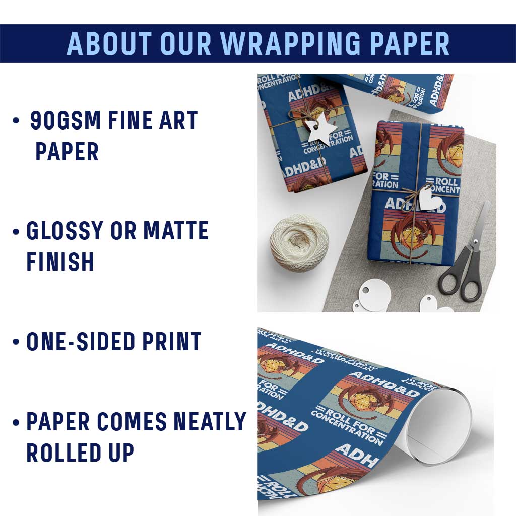 ADHD&D Roll For Concentration Wrapping Paper Roll Funny RPG Gamer D20 Tabletop Dice TS11 Print Your Wear