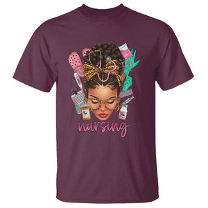 African American Nurse T Shirt Black History Month with Afro Hair TS01 Maroon Printyourwear