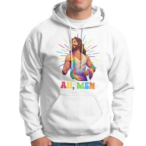 Ah Men Funny LGBT Gay Pride Jesus Rainbow Flag Christian Hoodie TS09 White Printyourwear