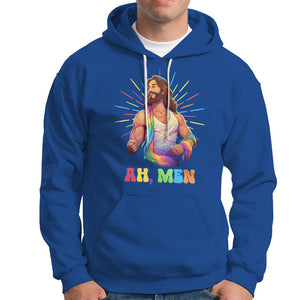 Ah Men Funny LGBT Gay Pride Jesus Rainbow Flag Christian Hoodie TS09 Royal Blue Printyourwear