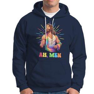 Ah Men Funny LGBT Gay Pride Jesus Rainbow Flag Christian Hoodie TS09 Navy Printyourwear