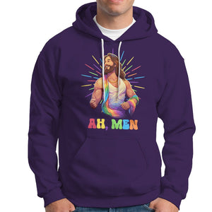 Ah Men Funny LGBT Gay Pride Jesus Rainbow Flag Christian Hoodie TS09 Purple Printyourwear