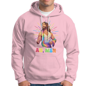 Ah Men Funny LGBT Gay Pride Jesus Rainbow Flag Christian Hoodie TS09 Light Pink Printyourwear