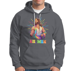 Ah Men Funny LGBT Gay Pride Jesus Rainbow Flag Christian Hoodie TS09 Charcoal Printyourwear