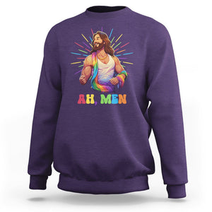 Ah Men Funny LGBT Gay Pride Jesus Rainbow Flag Christian Sweatshirt TS09 Purple Printyourwear