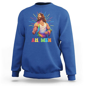 Ah Men Funny LGBT Gay Pride Jesus Rainbow Flag Christian Sweatshirt TS09 Royal Blue Printyourwear