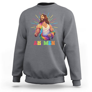 Ah Men Funny LGBT Gay Pride Jesus Rainbow Flag Christian Sweatshirt TS09 Charcoal Printyourwear