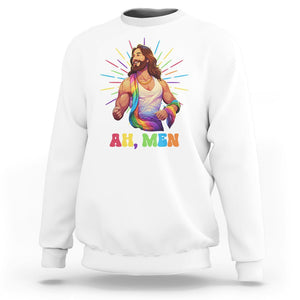 Ah Men Funny LGBT Gay Pride Jesus Rainbow Flag Christian Sweatshirt TS09 White Printyourwear