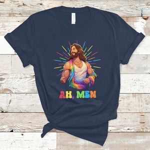 Ah Men Funny LGBT Gay Pride Jesus Rainbow Flag Christian T Shirt TS09 Navy Printyourwear