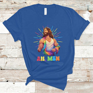 Ah Men Funny LGBT Gay Pride Jesus Rainbow Flag Christian T Shirt TS09 Royal Blue Printyourwear