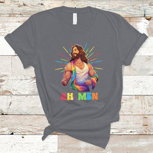 Ah Men Funny LGBT Gay Pride Jesus Rainbow Flag Christian T Shirt TS09 Charcoal Printyourwear