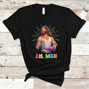 Ah Men Funny LGBT Gay Pride Jesus Rainbow Flag Christian T Shirt TS09 Black Printyourwear