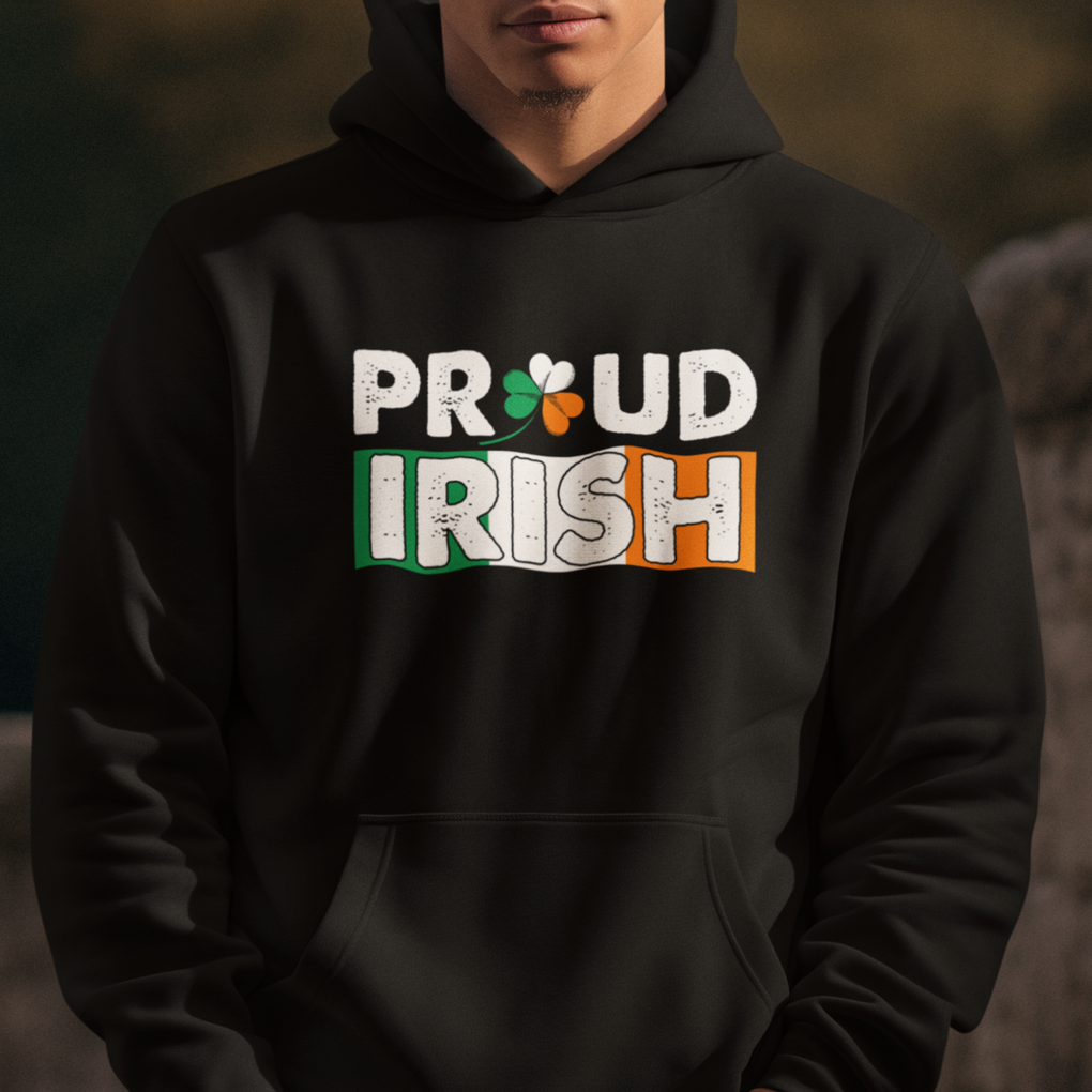 Proud Irish St. Patricks Day Hoodie Shamrock Lucky Charm Ireland Flag TS02 Printyourwear