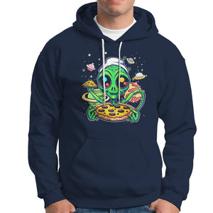 Alien Eating Pizza Outer Space With Planet UFO Hoodie TS09 Navy Printyourwear