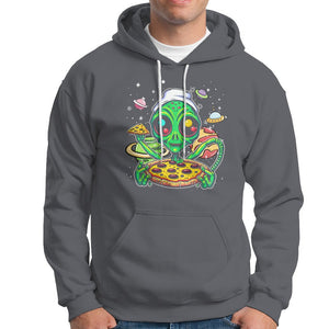 Alien Eating Pizza Outer Space With Planet UFO Hoodie TS09 Charcoal Printyourwear