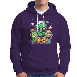 Alien Eating Pizza Outer Space With Planet UFO Hoodie TS09 Purple Printyourwear