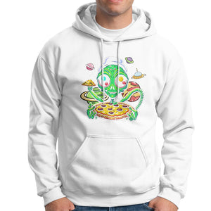 Alien Eating Pizza Outer Space With Planet UFO Hoodie TS09 White Printyourwear