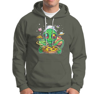 Alien Eating Pizza Outer Space With Planet UFO Hoodie TS09 Military Green Printyourwear