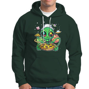 Alien Eating Pizza Outer Space With Planet UFO Hoodie TS09 Dark Forest Green Printyourwear