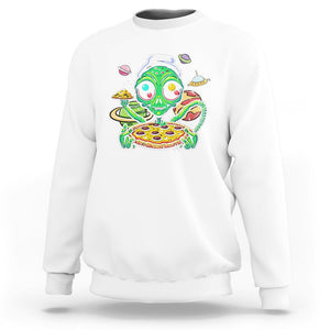 Alien Eating Pizza Outer Space With Planet UFO Sweatshirt TS09 White Printyourwear