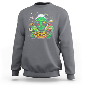 Alien Eating Pizza Outer Space With Planet UFO Sweatshirt TS09 Charcoal Printyourwear