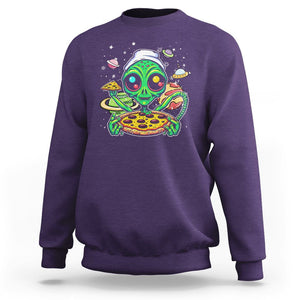 Alien Eating Pizza Outer Space With Planet UFO Sweatshirt TS09 Purple Printyourwear