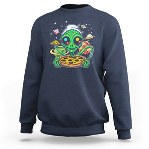 Alien Eating Pizza Outer Space With Planet UFO Sweatshirt TS09 Navy Printyourwear