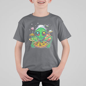 Alien Eating Pizza Outer Space With Planet UFO T Shirt For Kid TS09 Charcoal Printyourwear